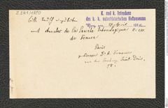 k.k. naturhistorisches Hofmuseum, Intendanzakten 1885-1896 (Hauer), Aktenzahl Z.281/1890, Seite 1